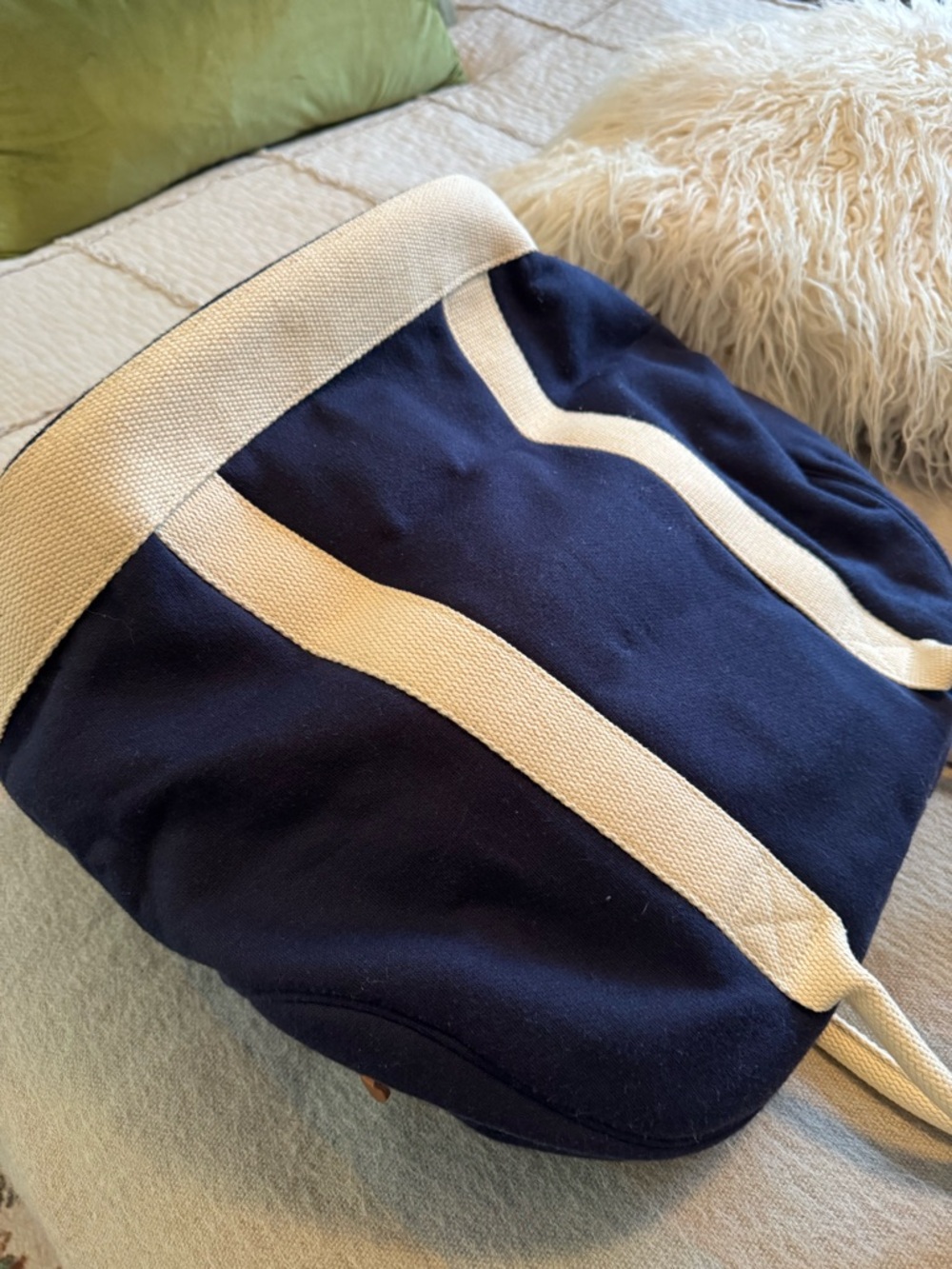 Rare Polo by Ralph Lauren Navy Tote with Red Logo and Cream Straps - Picture 5 of 16